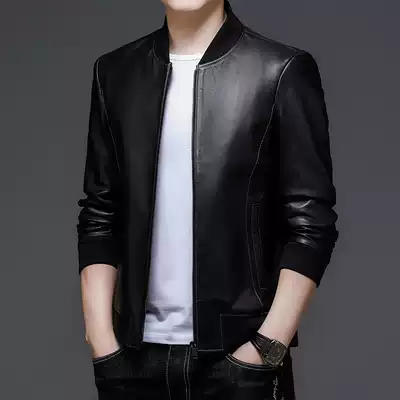 2021 autumn Haining leather leather men men's sheep jacket young baseball collar men's machine jacket