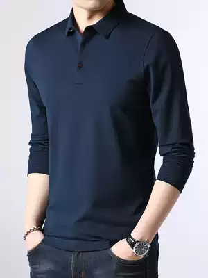 Spring and autumn mulberry silk T-shirt men long sleeve lapel modal business polo shirt casual T Blood Men's base shirt