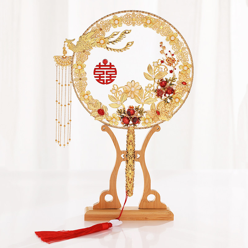 Double dough fan bridal fan wedding ceremony show he dress Chinese style wedding hand bouquet of flowers ancient style handmade fan gift box