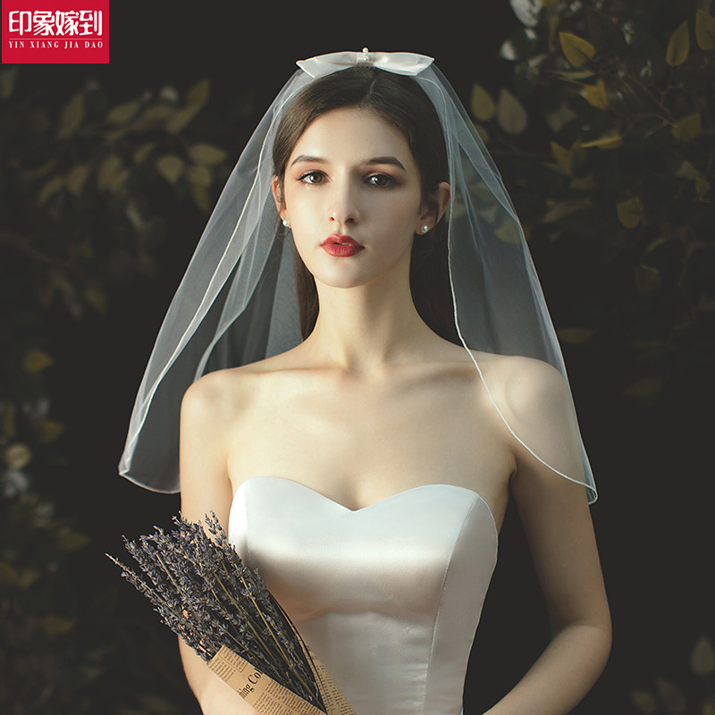 Bridal veil bow short sweet wedding dress headwear travel photography small fresh short hair bridal wedding accessories