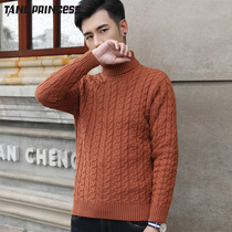 Turtleneck Sweater Men Korean Slim Tide Autumn and Winter Thickened Warm Knitted Sweater Pullover Collar Wool Jacket base shirt