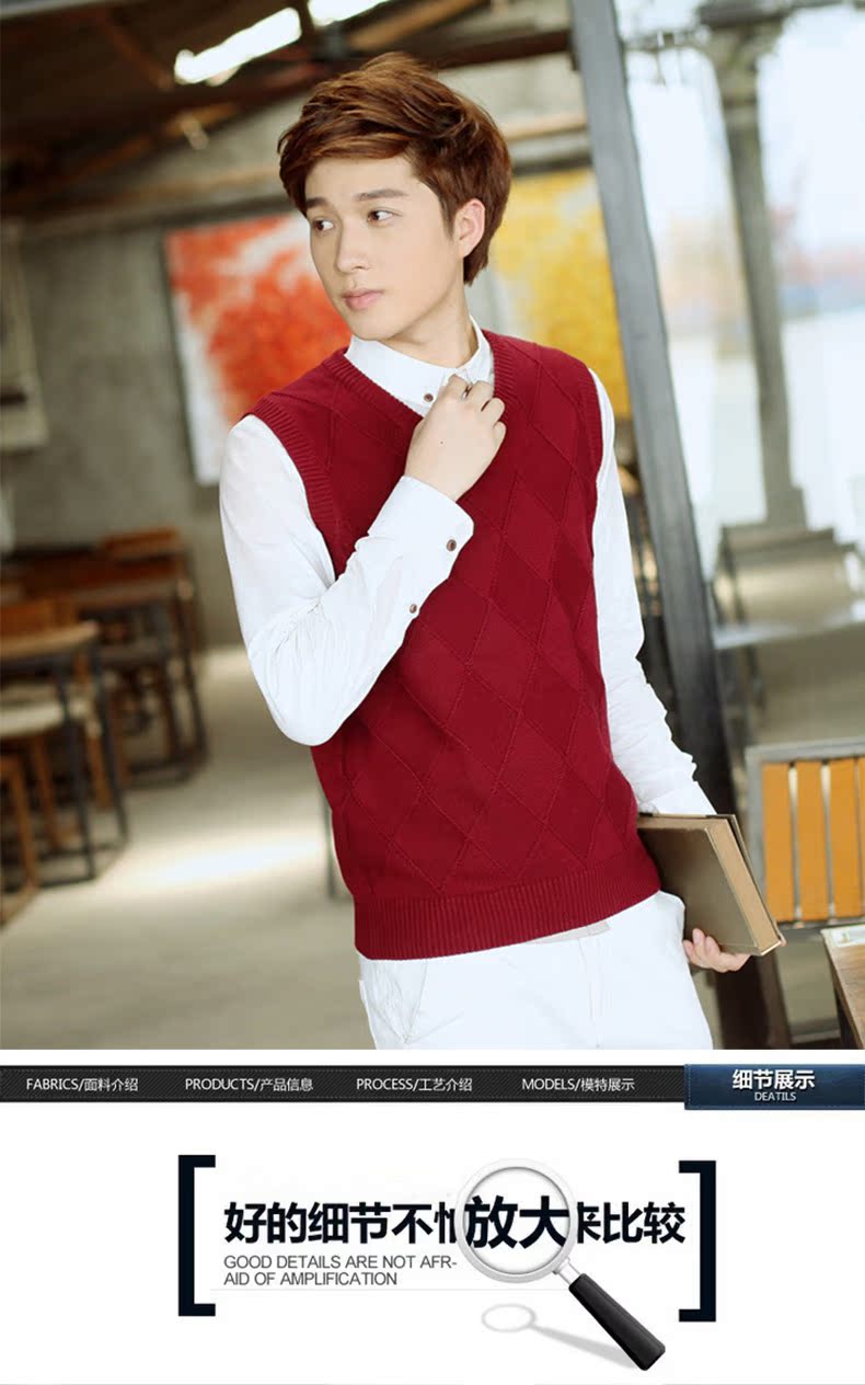 Vest nam không tay vest mùa thu và mùa đông nam đan áo len vest thanh niên Slim V-cổ kim cương vest vai vest vest áo vest khoác nam
