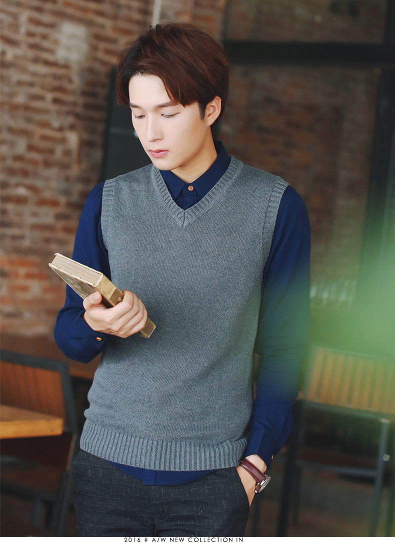 Dệt kim vest nam mùa xuân và mùa thu Hàn Quốc phiên bản của tự trồng thanh niên không tay áo len vest cotton màu rắn ấm vest nam vest áo len nam cổ lọ hàn quốc