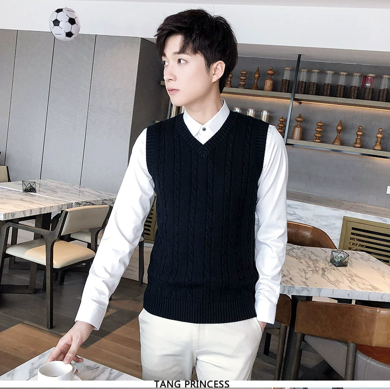 Vest nam mùa thu đông đan áo len vest cổ chữ V không tay áo cotton dày len xoắn vest cỡ lớn áo khoác thu đông