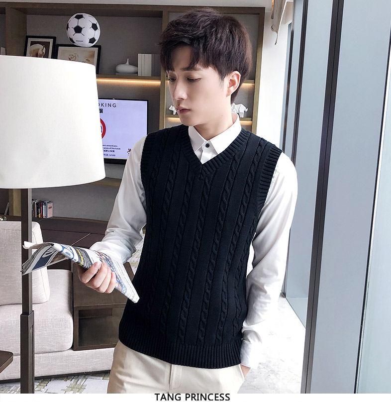 Vest nam mùa thu đông đan áo len vest cổ chữ V không tay áo cotton dày len xoắn vest cỡ lớn áo khoác không tay