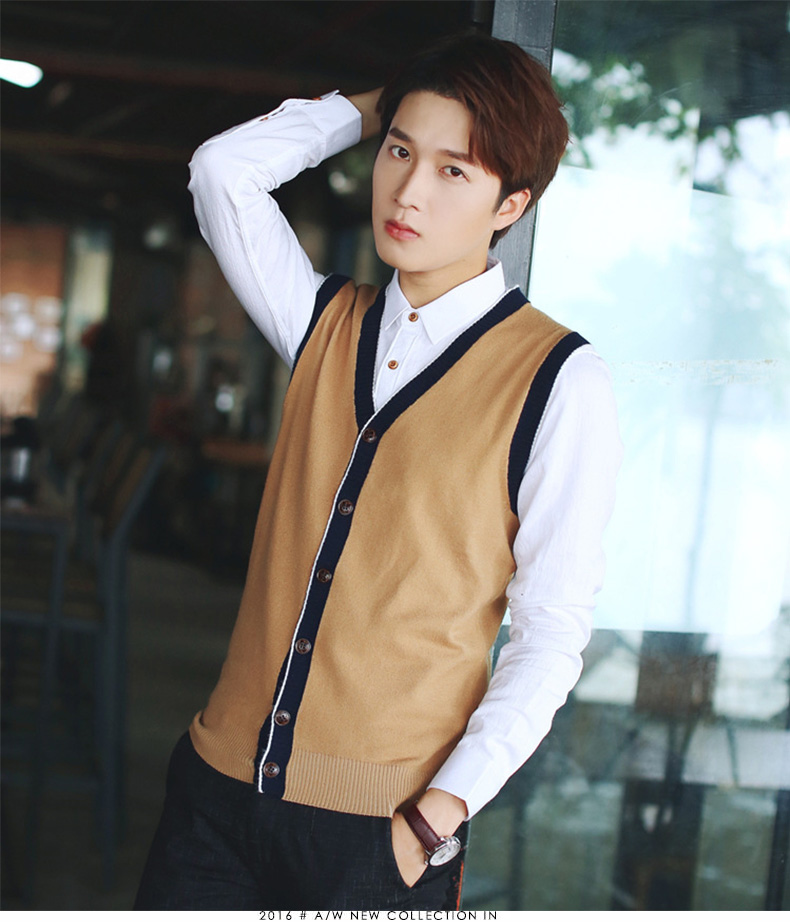 Vest nam mùa thu Hàn Quốc của áo len ấm áp áo len mỏng phần len vest đan tay áo vest cổ chữ V áo len nam vest nam