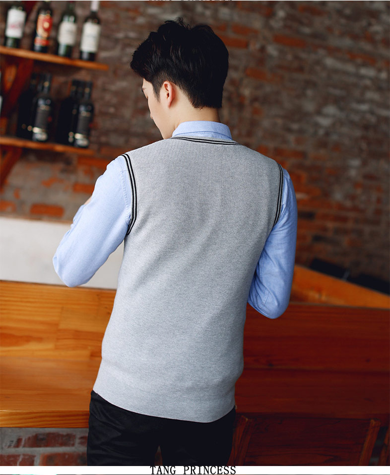 Vest nam mùa thu đan áo len vest nam thủy triều Slim len ấm áp không tay v-cổ vest vest cỡ lớn áo khoác nam giả vest