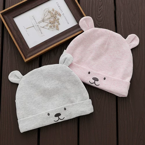 Хлопковая детская удерживающая тепло милая шапка для новорожденных, осенняя, с медвежатами