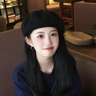 Hong Kong Bng Wool Beret Hat for Women, Autumn and Winter, Black Versatile Artist Hat, Face-Slimming, Preppy Style Beret Hat for Women