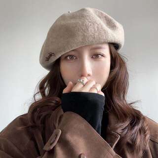 Hong Kong Bng 100% Pure Wool Large Head Circumference Beret Hat for Women, Autumn and Winter, Face-Slimming Artist Hat, Beret Hat