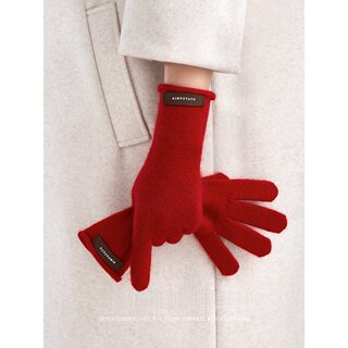 Hong Kong Bng Raccoon Wool Pure Color Knitted Gloves for Women, Winter Warm Touch-Screen Compatible High-End Gift Gloves
