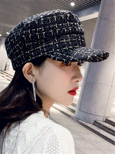 Hong Kong Bng Hat for Women, Korean Style Autumn and Winter Japanese Style Chanel-Style Beret, Octagonal Hat, Versatile British Retro Military Hat