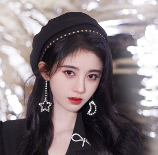 British Razt Ju Jingyi Same Style Black Beret for Women, Retro 2024 New Small Head Circumference Artist Hat