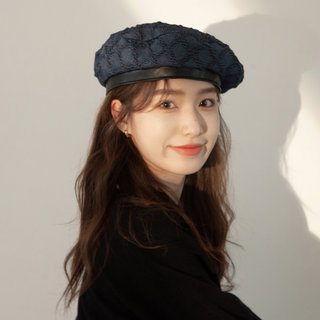 Hong Kong Bng Korean-Style Plaid Denim Beret for Women, Early Autumn Personality-Enhancing Cloud Hat, Japanese-Style Artist Hat