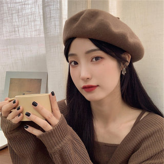 Hong Kong Bng Retro Wool Brown Beret for Women 2023 New Autumn and Winter Large Head Circumference Artist Hat