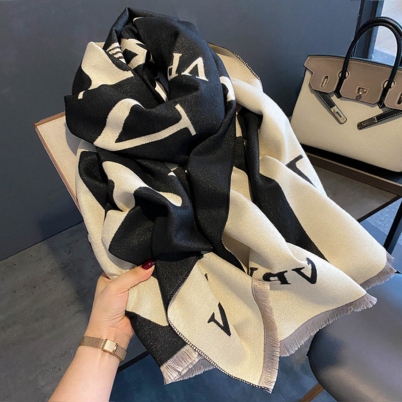 Hong Kong BNG Cashmere Scarves Women Winter Advanced Sensation Fashion Letters Double-sided Thickening Cape outside Warm Surrounding Neck-Taobao