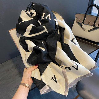 Japanese Niche Gp Cashmere Scarf for Women Winter High-End Fashion Letter Double-Sided Thickeneded Shawl with Warm Scarf