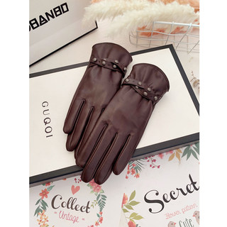 Hong Kong Bng Sheepskin Gloves for Women, Autumn and Winter, Touchscreen, Thin, for Driving, Fleece-Lined, Thickened, Cold-Proof, Warm, for Cycling, Genuine Leather, for Men