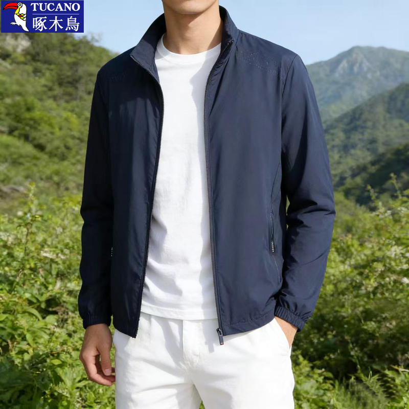 Woodpecker Genuine Men's 2026 Summer New Thin Jacket Plus Size Dad's Stand-Collar Coat Loose Skin Jacket
