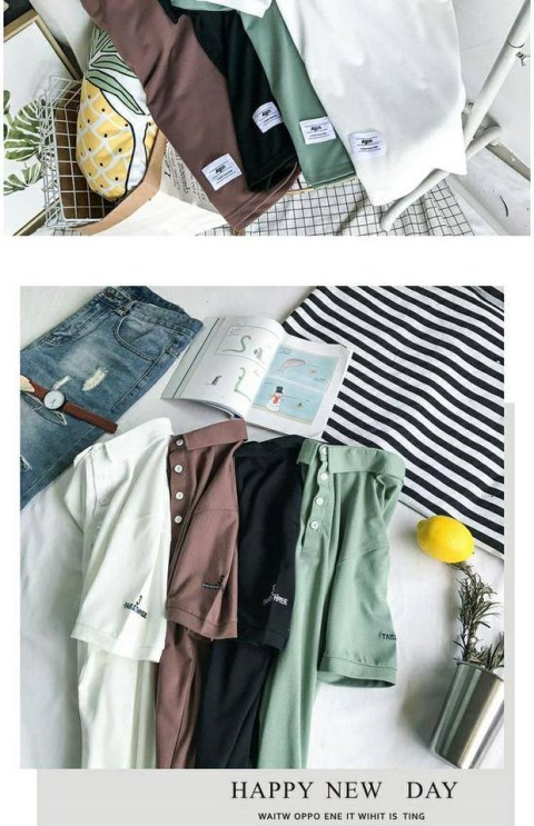 Mùa hè mới phong cách Harajuku áo sơ mi màu rắn POLO Nhật Bản thêu đơn giản ve áo ngắn tay áo thun phiên bản Hàn Quốc của áo sơ mi nam triều áo polo nam