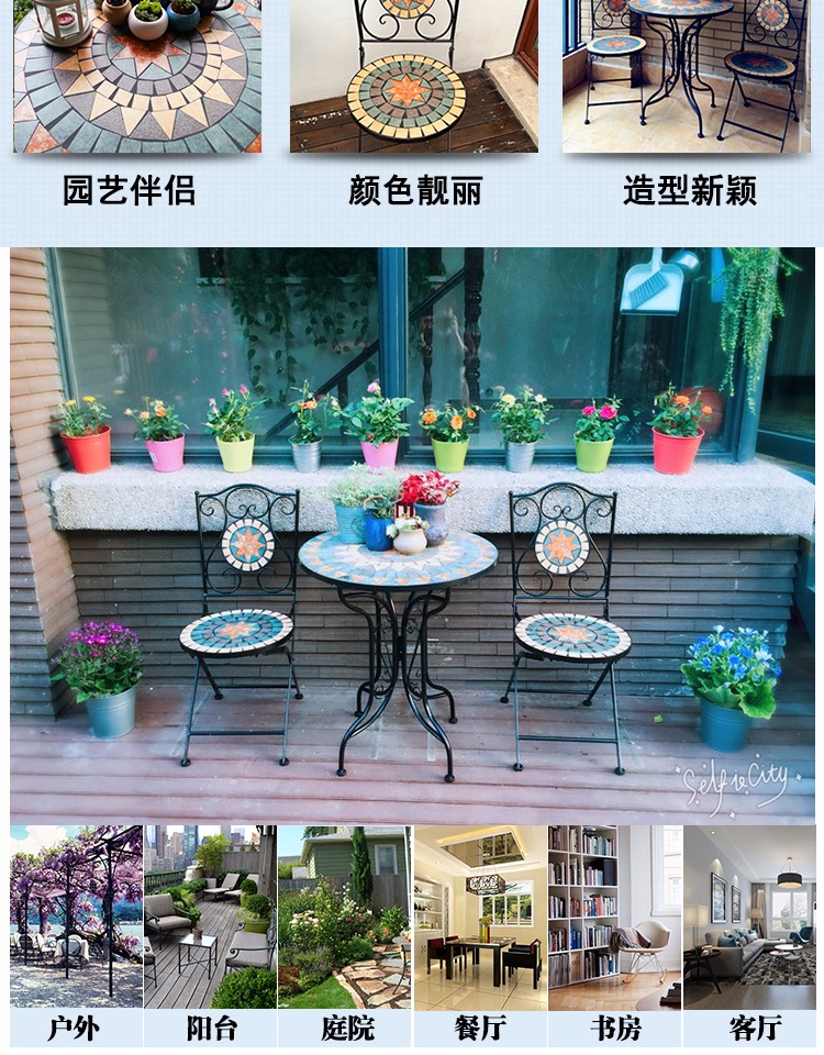 Ban công bảng và ghế kết hợp ngoài trời đồ nội thất patio Châu Âu wrought sắt bàn cà phê vườn cà phê gấp bàn tròn và ghế bộ