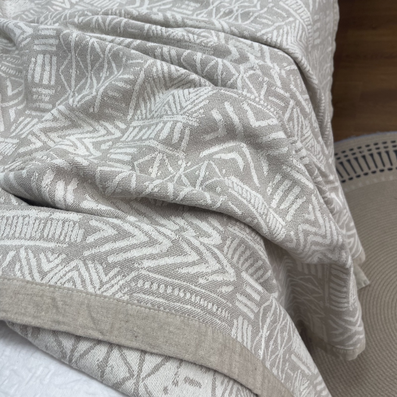 Excess Stock from Foreign Trade Orders: Thick Linen Jacquard Blanket, 100% Linen, 9-Strand Linen Jacquard Blanket, Linen Bedspread