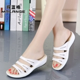 Летние слайдеры, тапочки, модная обувь, сандалии для отдыха на платформе для матери, 2023, из натуральной кожи