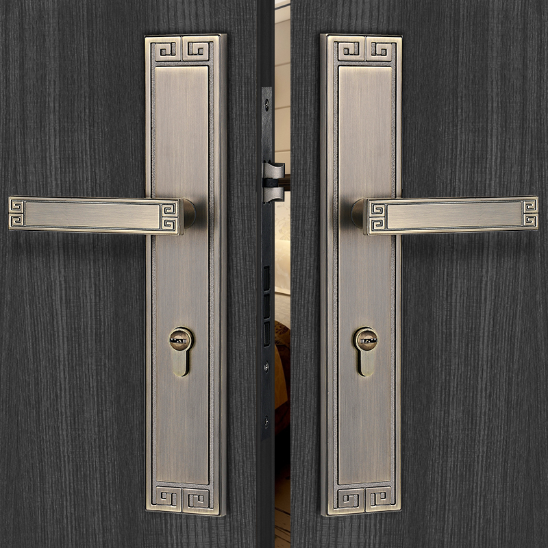 New Chinese-style villa double switch door lock solid wood antique mute bedroom room door handle entry door lock