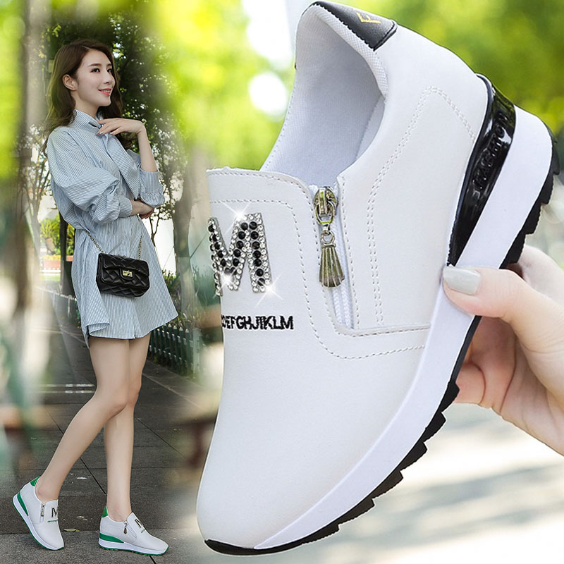 Inside heightening small white shoes women 2022 spring models new 100 hitch Han version students thick bottom net red harbor wind casual white shoes