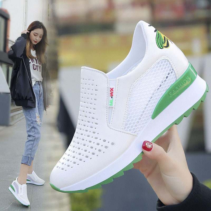 2022 summer new breathable hollow women's shoes Korean version of Joker interior heightened loafer shoes mesh casual small white shoes women