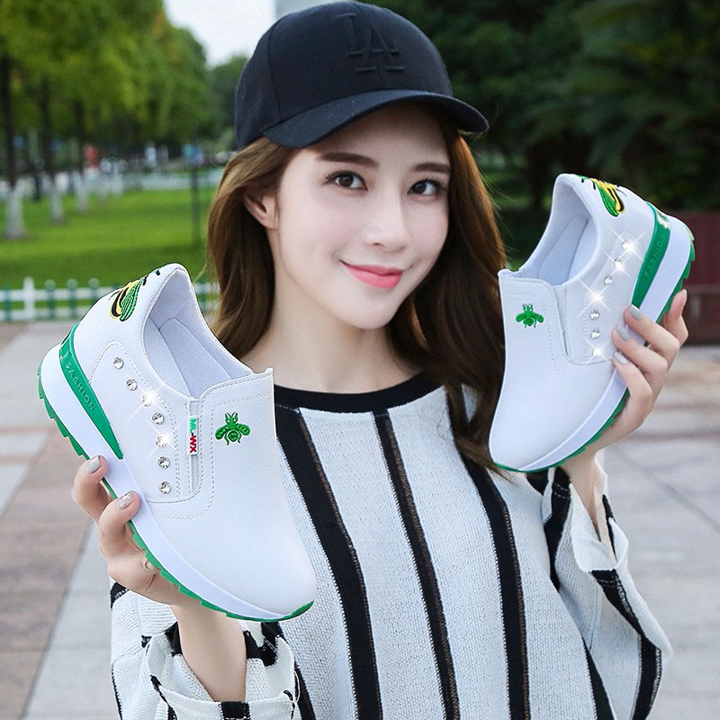 Inside Heightening Small White Shoes Woman New Sneakers Korean Version Student Water Drill Breathable Single Shoes 100 Hitch Casual Shoes Running Shoes