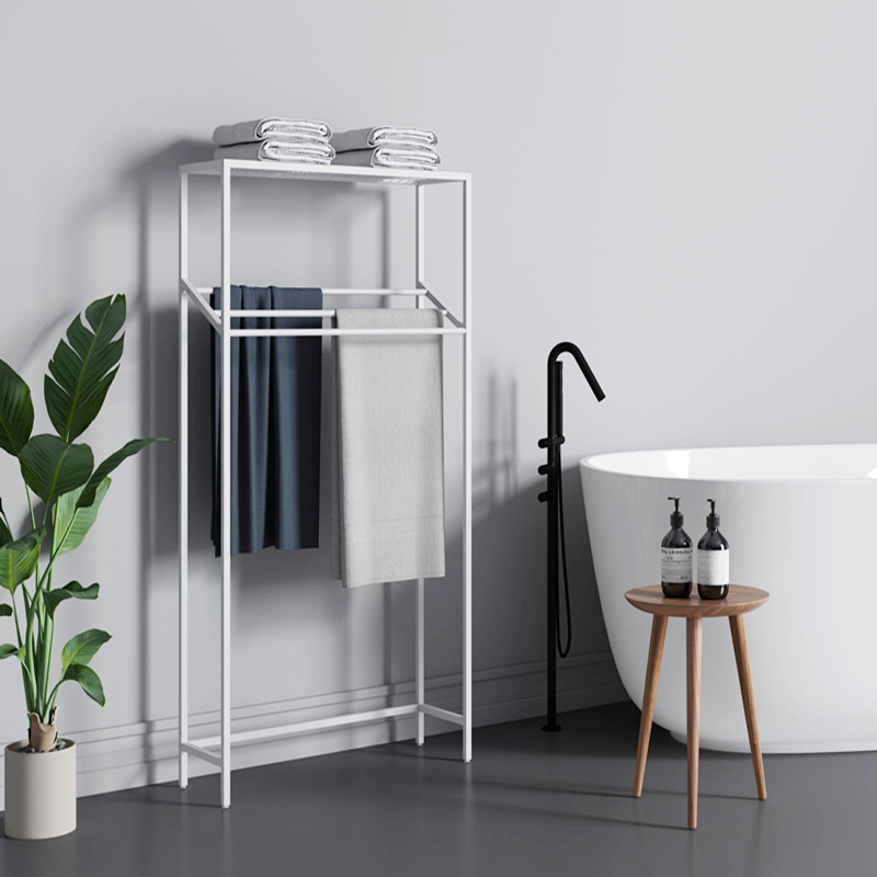 Simple Multi-Layer Towel Rack in the Bathroom, Iron Art Paint Next to the Bathtub, Punch-Free Towel Rack, Vertical Storage Rack