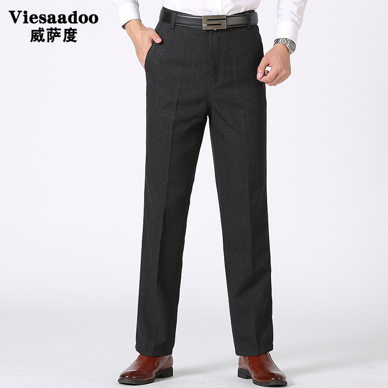 Spring and Autumn New Middle-aged Men Business Leisure Trouser Daddy Lax Straight Middle Waist Middle Waist Middle-waist Senior Suite Pants