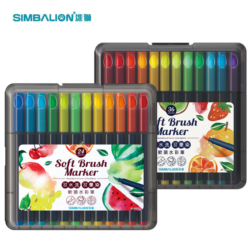 Taiwan Lion Soft Head Watercolor Pen Set Children Kindergarten Elementary School Baby with 36 Colors 24 Colors Washable Color Pen Watercolor Paint Brush Soft Pen Head Filling Graffiti Art Painting Pen