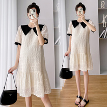 Pregnant Woman Summer Dress Doll Collar Lace Dress Dress Skirt Dresses Summer Thin style Less Age Relaxation Big Code Medium Long Tide