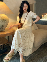 Pregnant Woman Summer Clothing Style Hollowed-out Dress Skirt Dresses Summer Thin retro High sense Large code design Sensation Long Skirt Tide