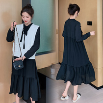Net celebrity pregnant women spring suit fashion models go out to breastfeed dress vest two-piece summer loose medium and long