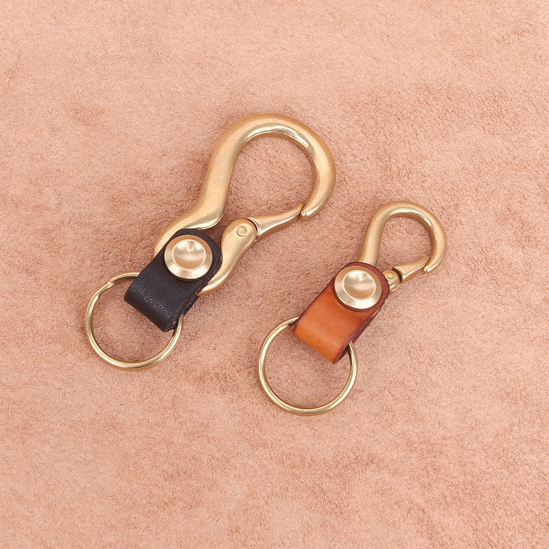 First-Layer Cowhide Keychain with Pure Brass Hook, Handmade Genuine Leather Car Keychain, Key Pendant, Personalized Retro Style