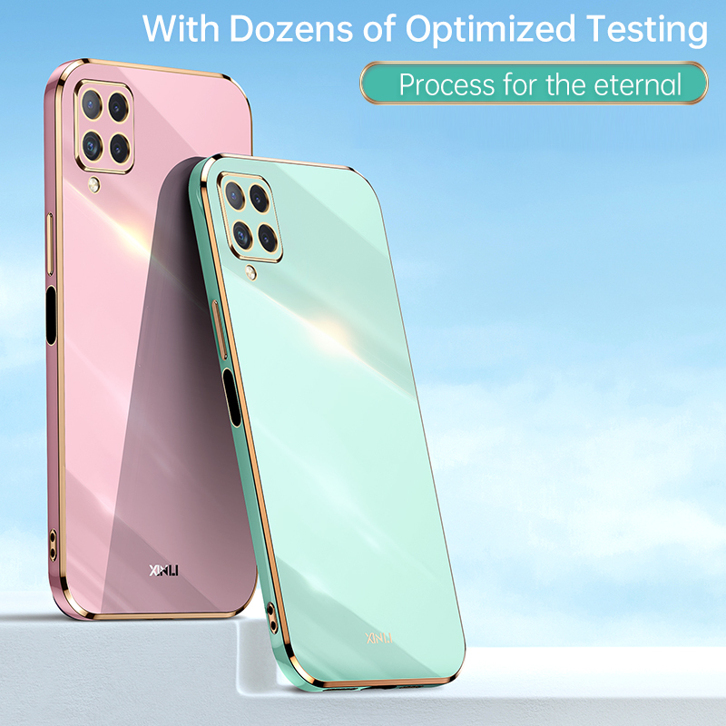 Samsung A12 Phone Case Electroplated Shell Samsung Galaxy A12 Electroplated Straight Edge Glossy Case M12 4g Phone Protective Case A12 5g Protective Cover Samsung A12 Electroplated Solid Color Contrasting Color Anti-Drop Case