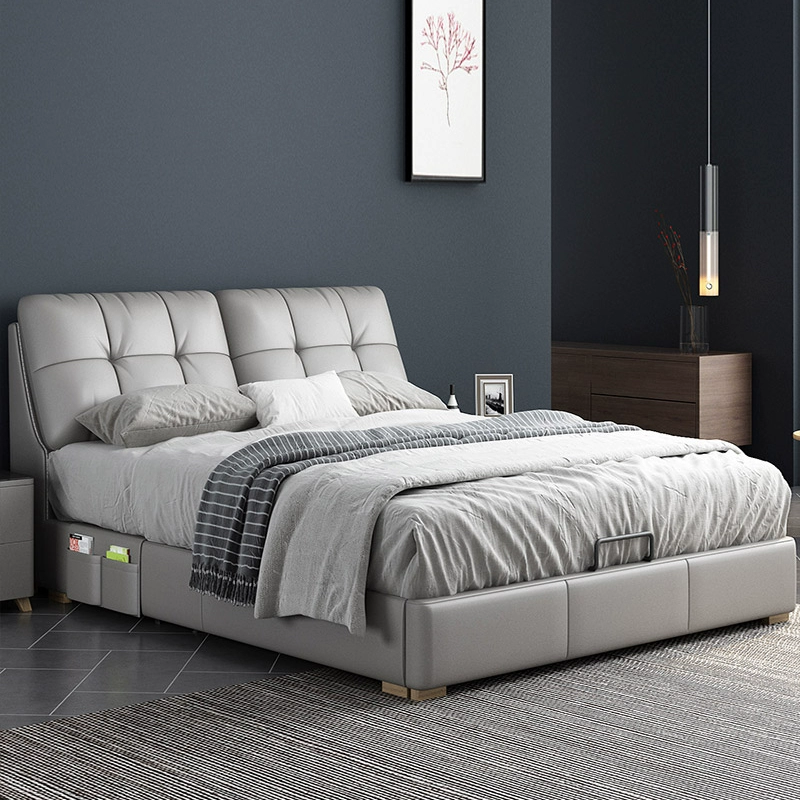 Giường bọc da 1,8m giường đôi giường ngủ tối giản hiện đại giường cưới phòng ngủ chính tatami Nội thất giường da Châu Âu - Giường