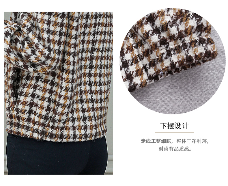 Áo khoác len ngắn Houndstooth 2018 thu đông 2018 phổ biến mới của phụ nữ Hàn Quốc áo khoác Nizi lỏng lẻo áo bò nữ đẹp
