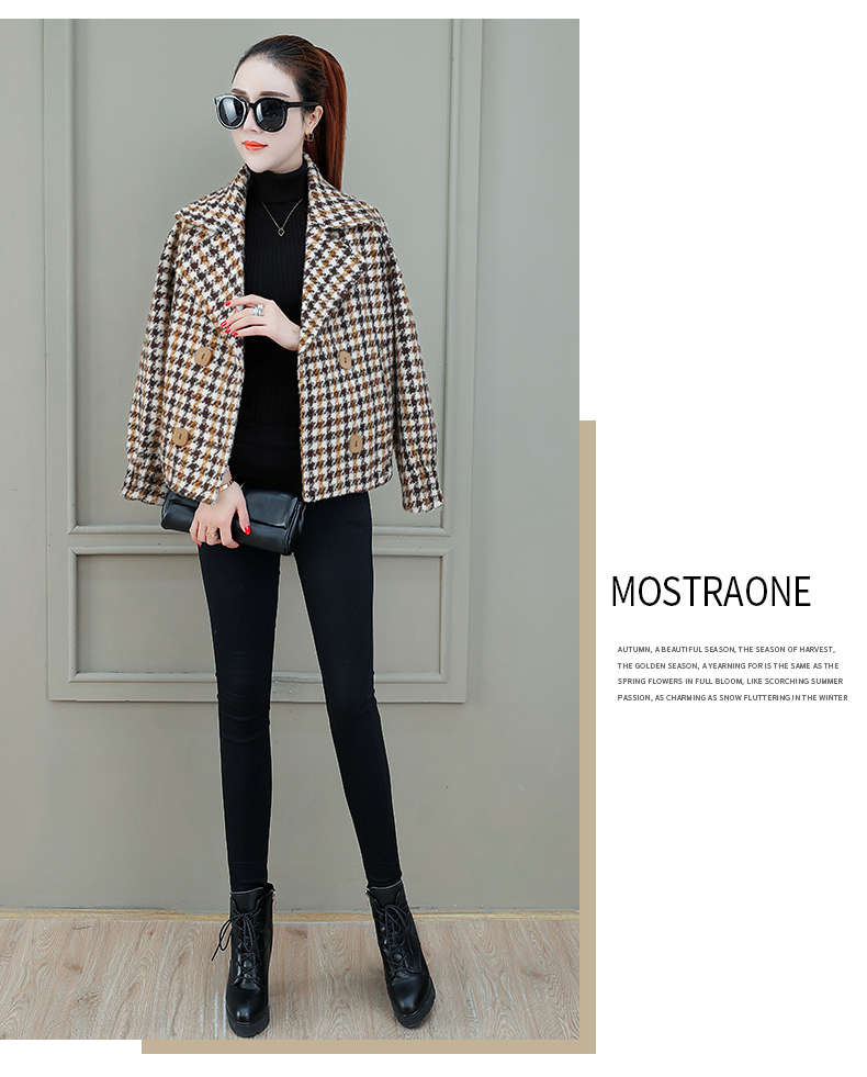 Áo khoác len ngắn Houndstooth 2018 thu đông 2018 phổ biến mới của phụ nữ Hàn Quốc áo khoác Nizi lỏng lẻo áo bò nữ đẹp