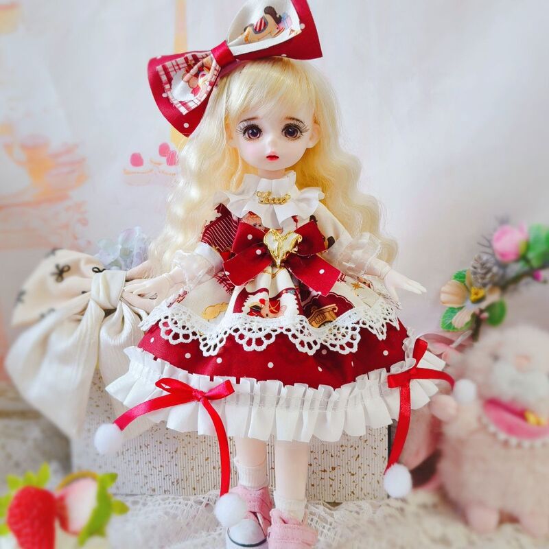 30cm Doll Clothes 1/6 Bjd Doll Outfit Set Skirt Christmas Clothes Girl Pretend Play Doll Dress up