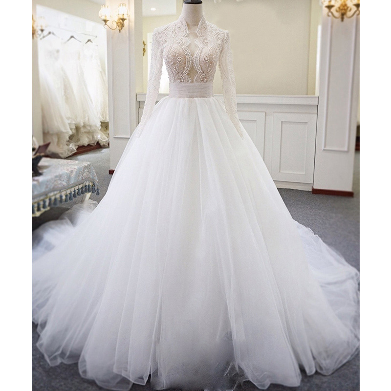 Forest light wedding dress 2021 new tail princess dream Hepburn thin super fairy long-sleeved European and American femininity