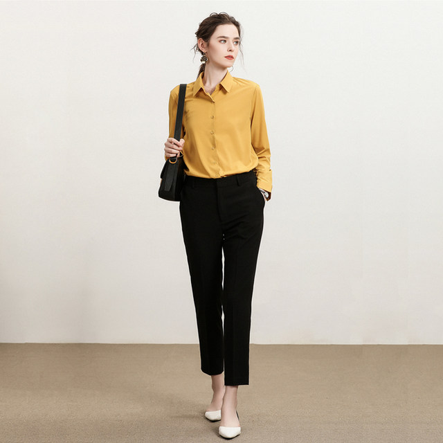 Long-sleeved shirt women's spring new style 2024 top inch shirt foreign style high-end professional spring spring and autumn yellow shirt