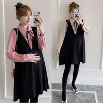Pregnant women spring suit fashion models 2022 Spring and Autumn new fake two large - yard shirt dress