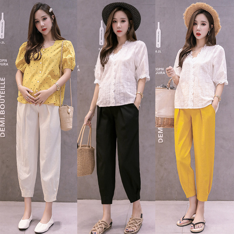 Pregnant woman 90% Pants Summer Dress New Loose 90% Light Cage Pants Granny Pants Cotton Linen Harron Sumpsuit Pants Summer Thin