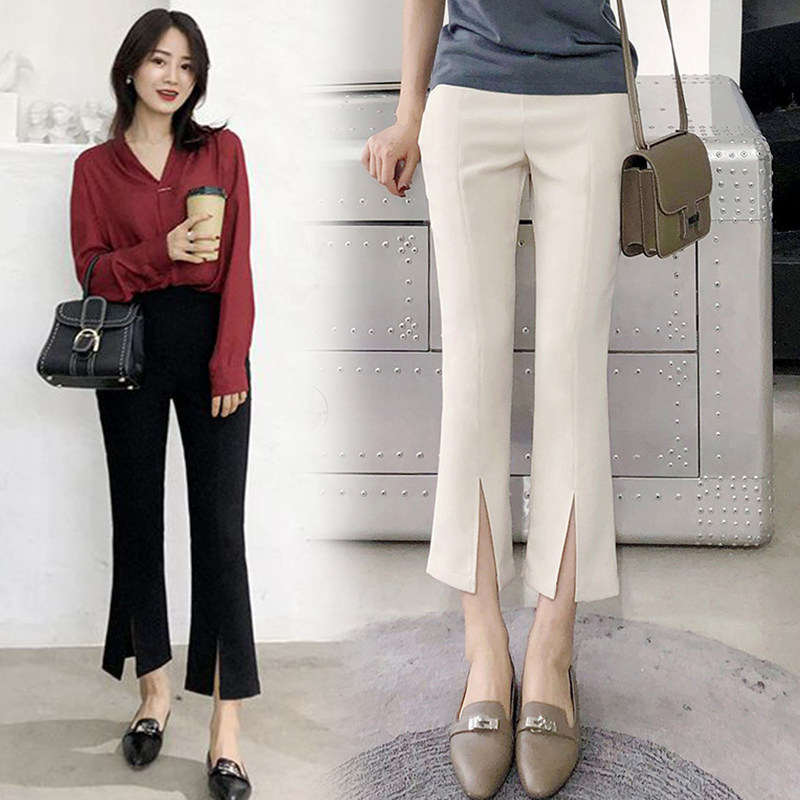 Pregnant women pants micro horn pregnant women pants spring and summer thin Korean version of high waist front split pants casual pregnant women wide leg pants