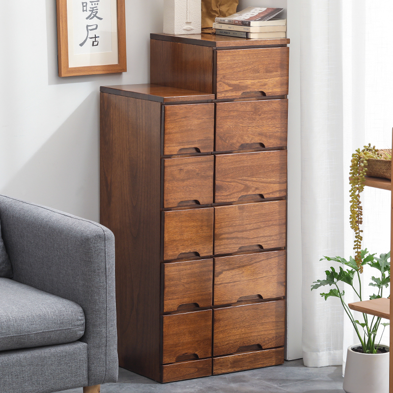 Solid Wood Ultra-Narrow 20/30/40cm Gap Storage Cabinet Five-Drawer Cabinet Standing Cabinet Drawer Storage Cabinet Kitchen Bedroom Side Cabinet
