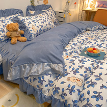 ins Han style fresh blue cartoon teenage girl heart small rabbit fields garden wind crummy bed four pieces of full cotton pure cotton